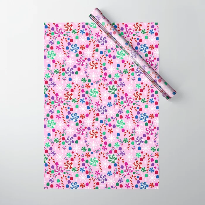 Christmas Candy Wrapping Paper in Pink by Amy Denise