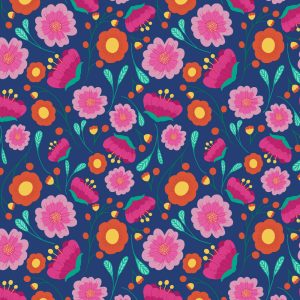 Gratitude Floral Pattern in Blue and Pink by Amy Denise