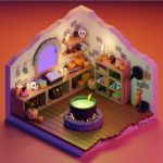 Witchy Cauldron Room 3D Illustration by Amy Denise