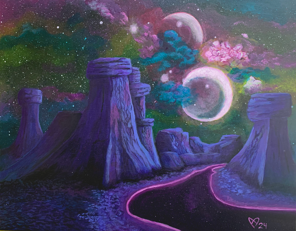 Final Purple Planet Painting acrylic on canvas by Amy Denise