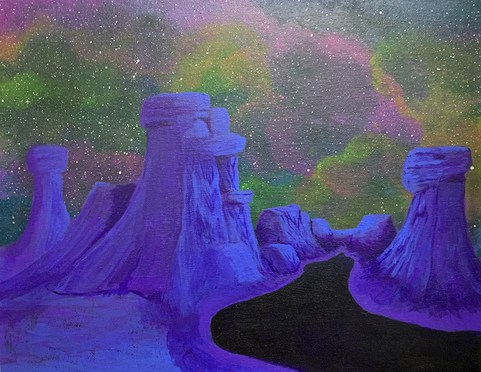 week 2 stars and rocks added to Purple Planet painting